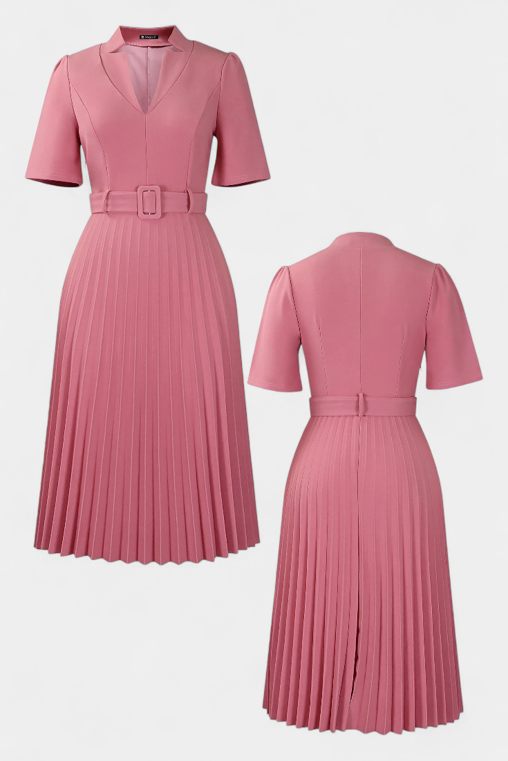 Seliora Vestido Midi de Trabajo con Cinturón y Plisados