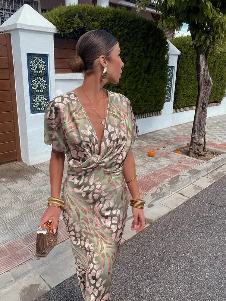 Higinia™ | Vestido Midi Estampado Tonos Cobre