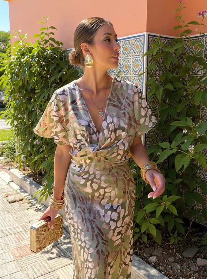 Higinia™ | Vestido Midi Estampado Tonos Cobre