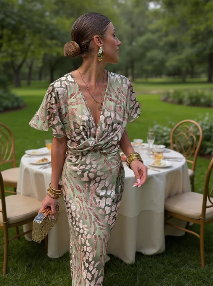 Higinia™ | Vestido Midi Estampado Tonos Cobre