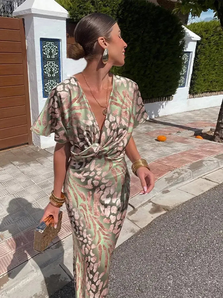 Higinia™ | Vestido Midi Estampado Tonos Cobre