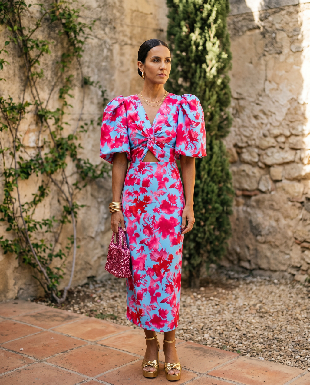 Carla™ | Vestido Midi Floral con Mangas Abullonadas