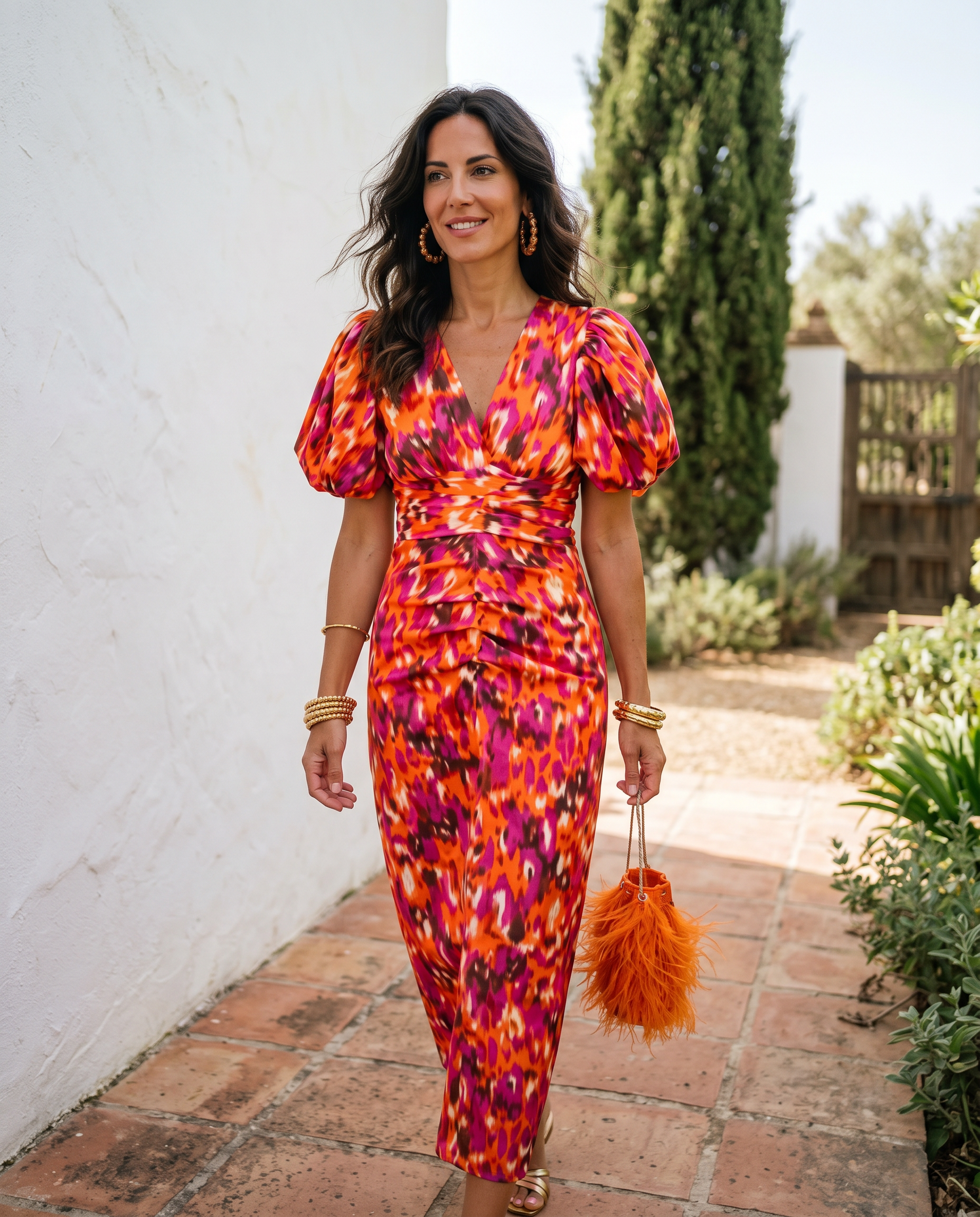 Carla™ | Vestido Midi Floral con Mangas Abullonadas