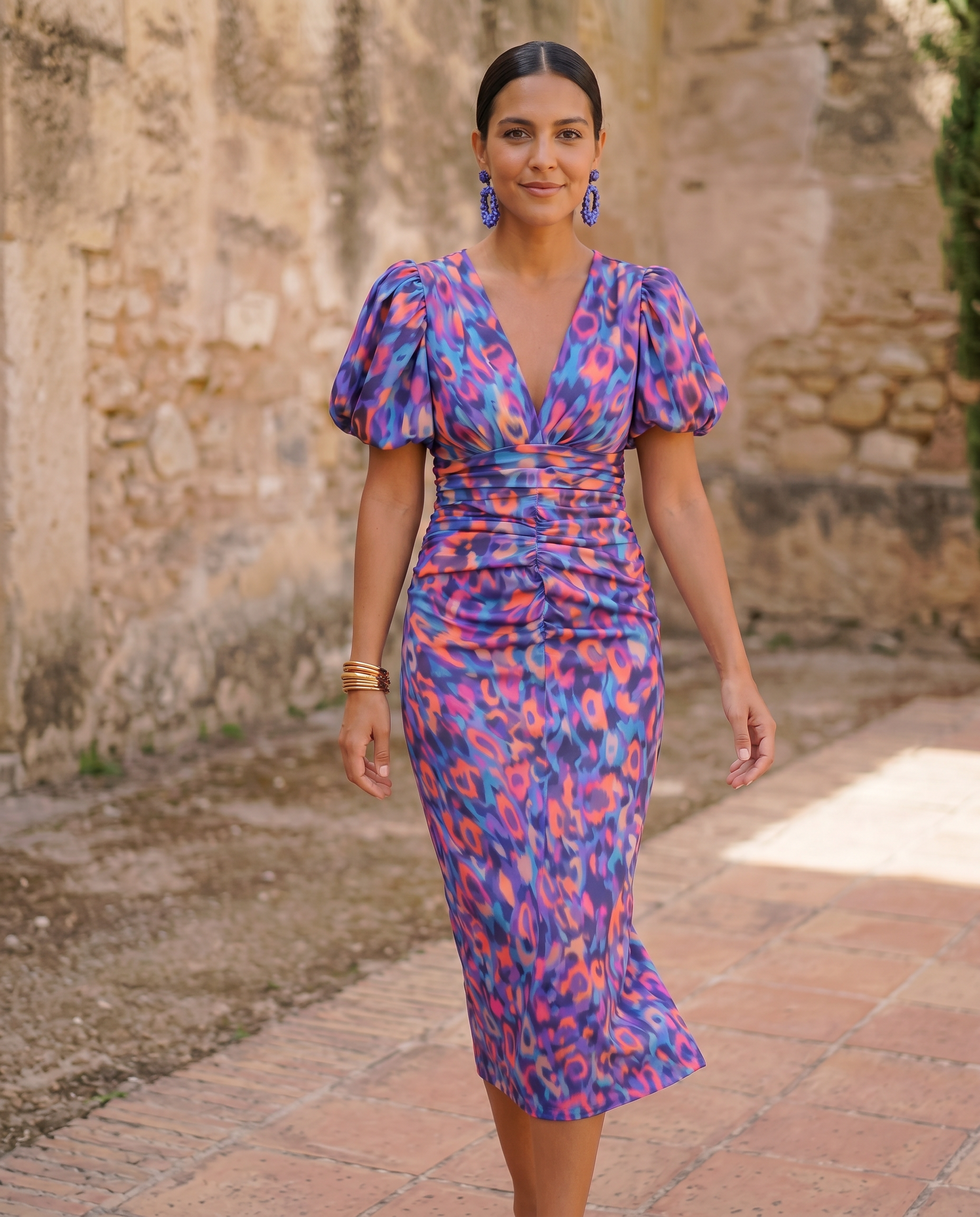 Carla™ | Vestido Midi Floral con Mangas Abullonadas