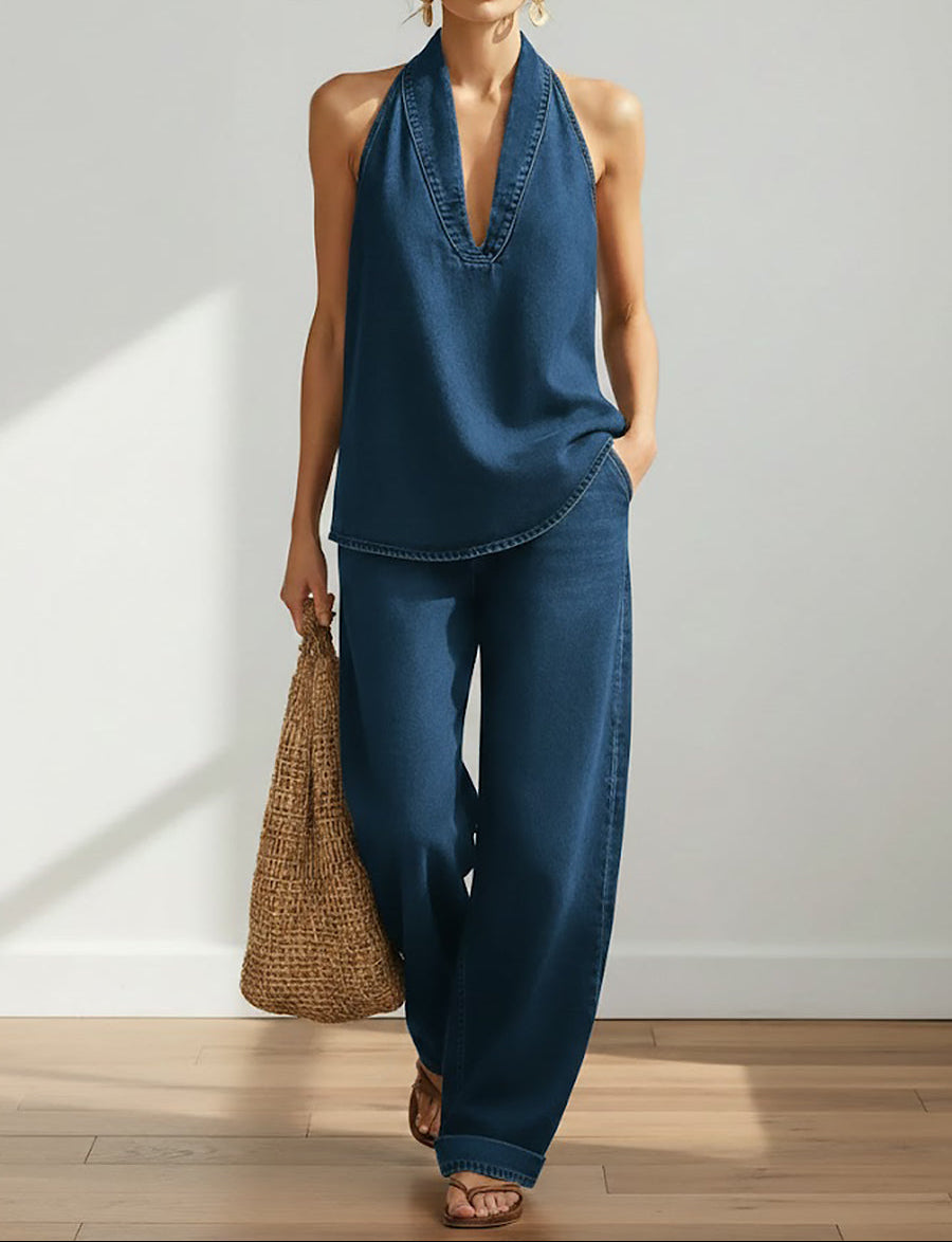 Maravillas™ | Conjunto vaquero top y pantalón wide leg