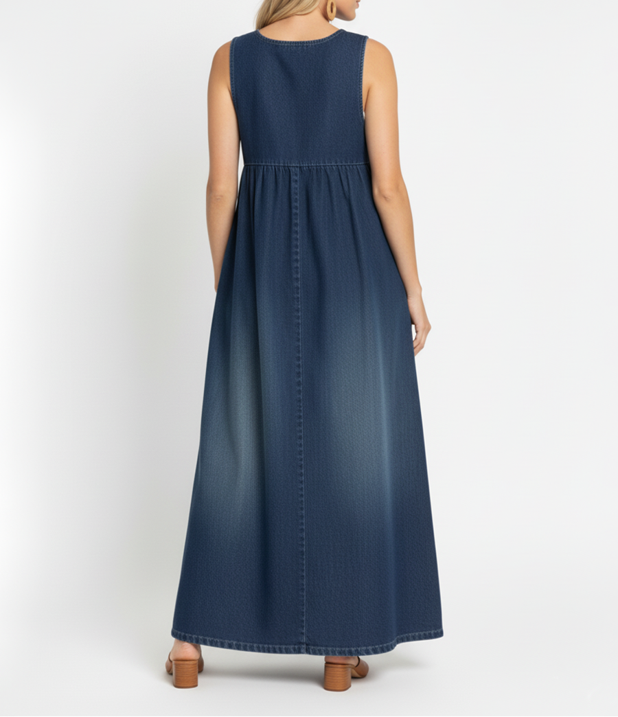 Gumersinda™ | Vestido maxi vaquero lavado de tirantes
