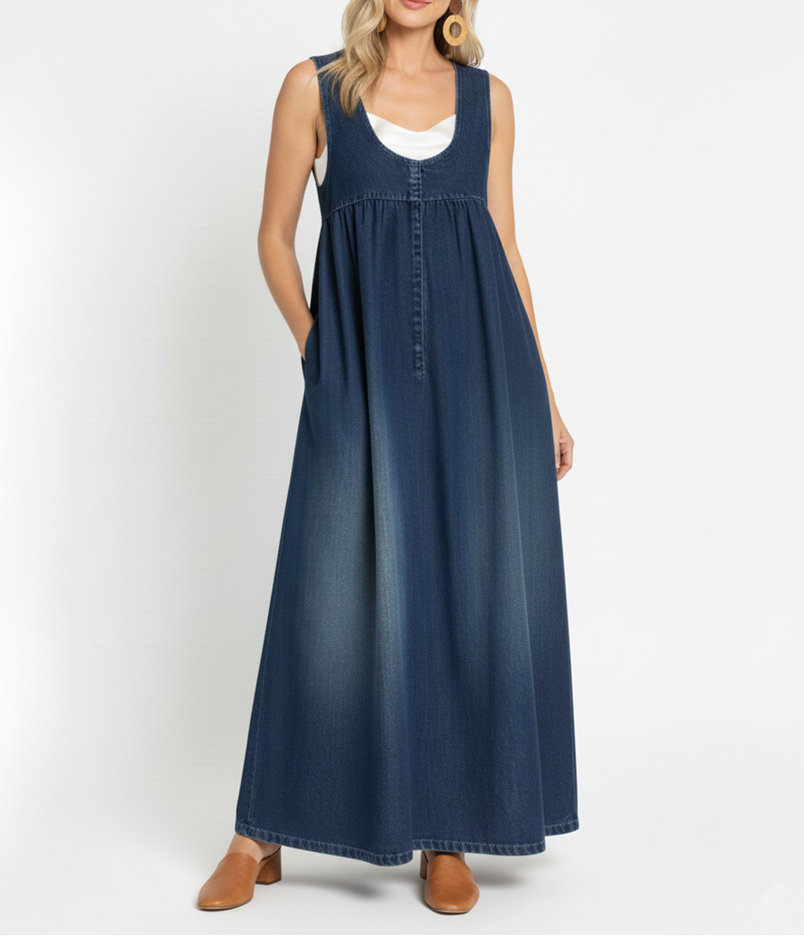 Gumersinda™ | Vestido maxi vaquero lavado de tirantes