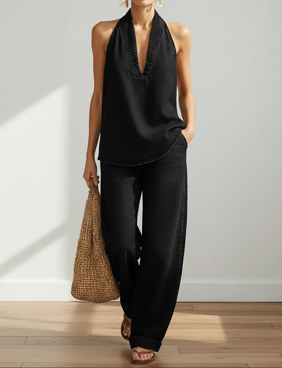 Maravillas™ | Conjunto vaquero top y pantalón wide leg