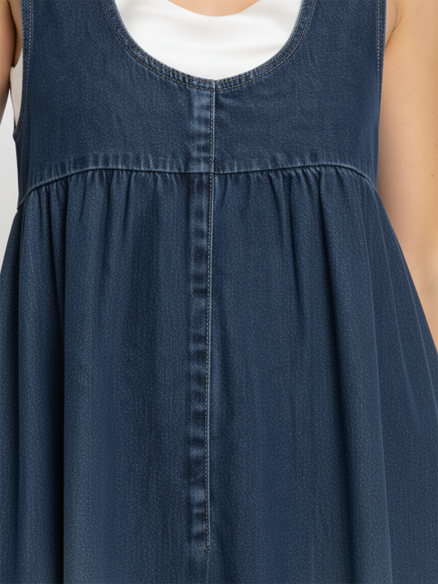 Gumersinda™ | Vestido maxi vaquero lavado de tirantes