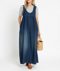 Gumersinda™ | Vestido maxi vaquero lavado de tirantes