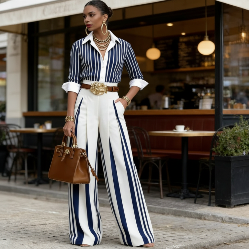 Inés™ | Conjunto de Dos Piezas: Top de Lino y Pantalón Estampado