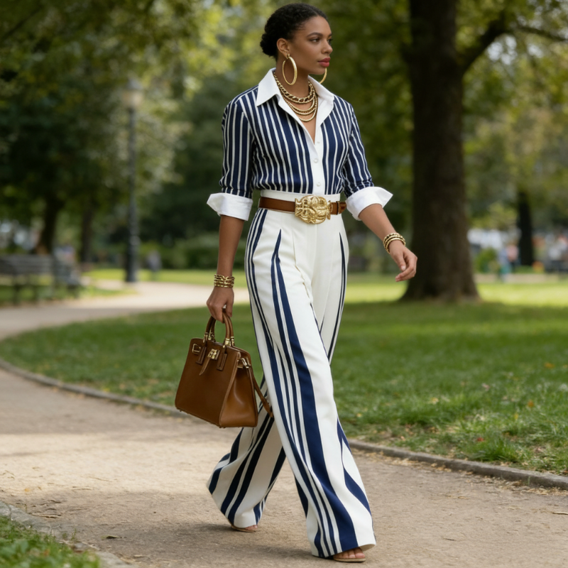 Inés™ | Conjunto de Dos Piezas: Top de Lino y Pantalón Estampado