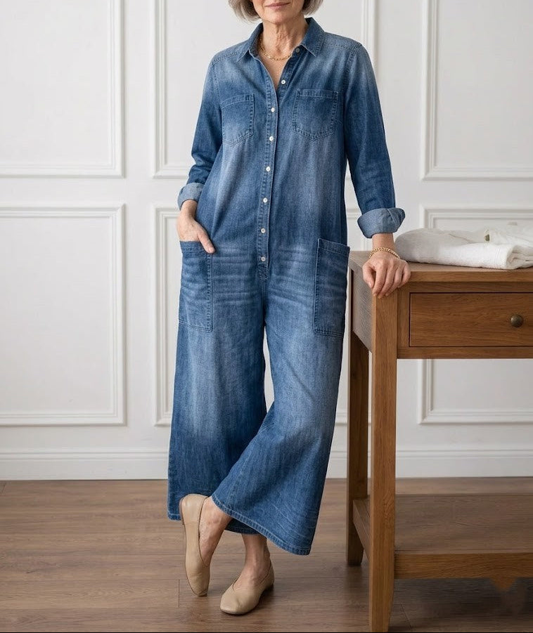 Primitiva™ | Vestido maxi vaquero con botonadura y manga larga